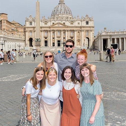 Group of students in front of St. Peter’s in Rome.